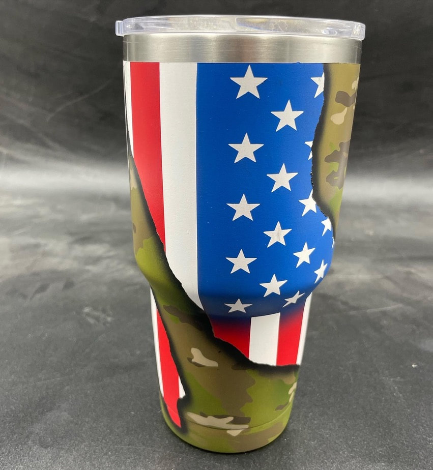 Distressed Flag Blackout 4 in 1 Can Cooler Tumbler – Suga N Spicer Creations